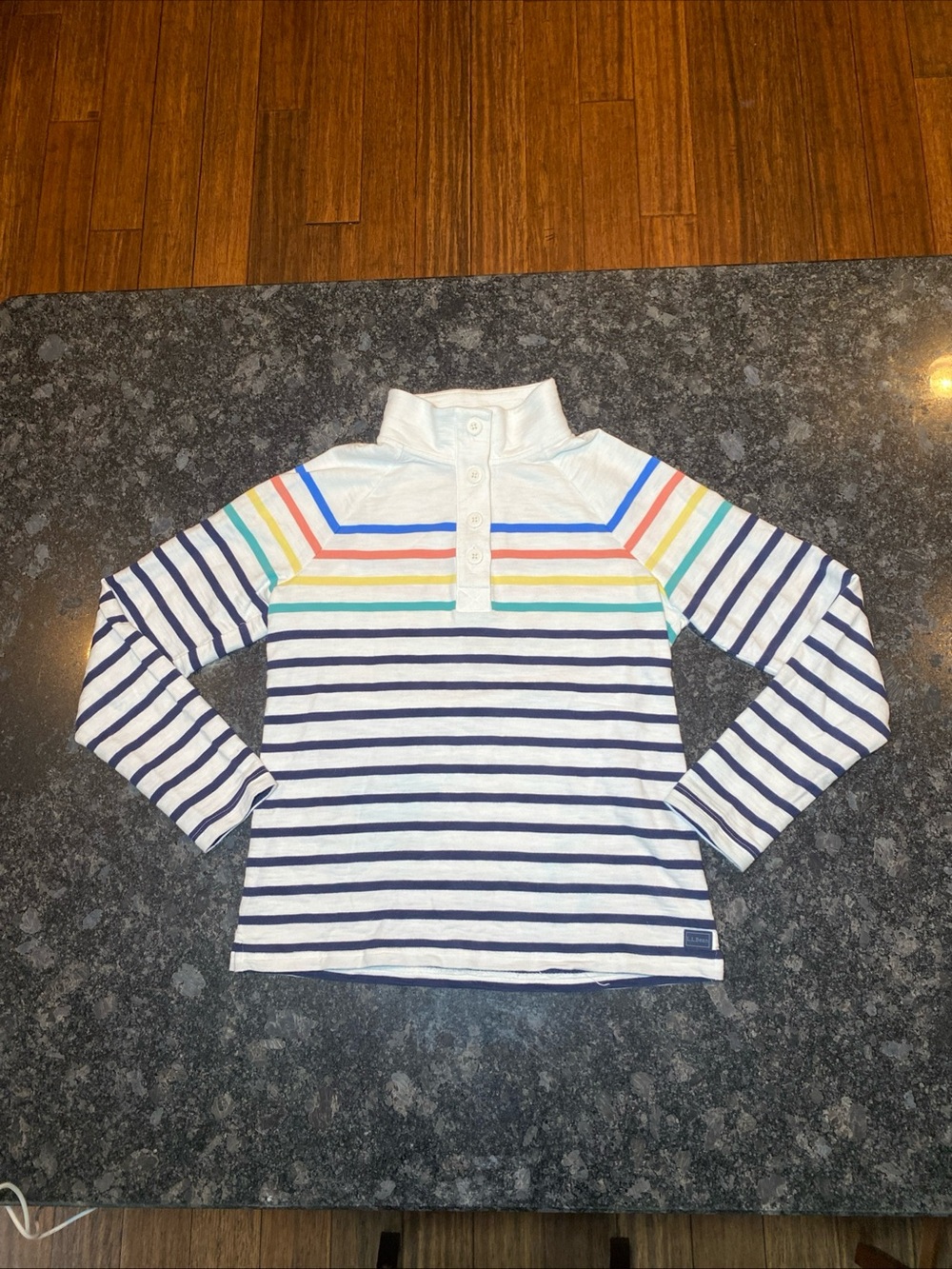 LL Bean Stripped White Women's Small Shirt Quarter Button Up Long Sleeve Sweater